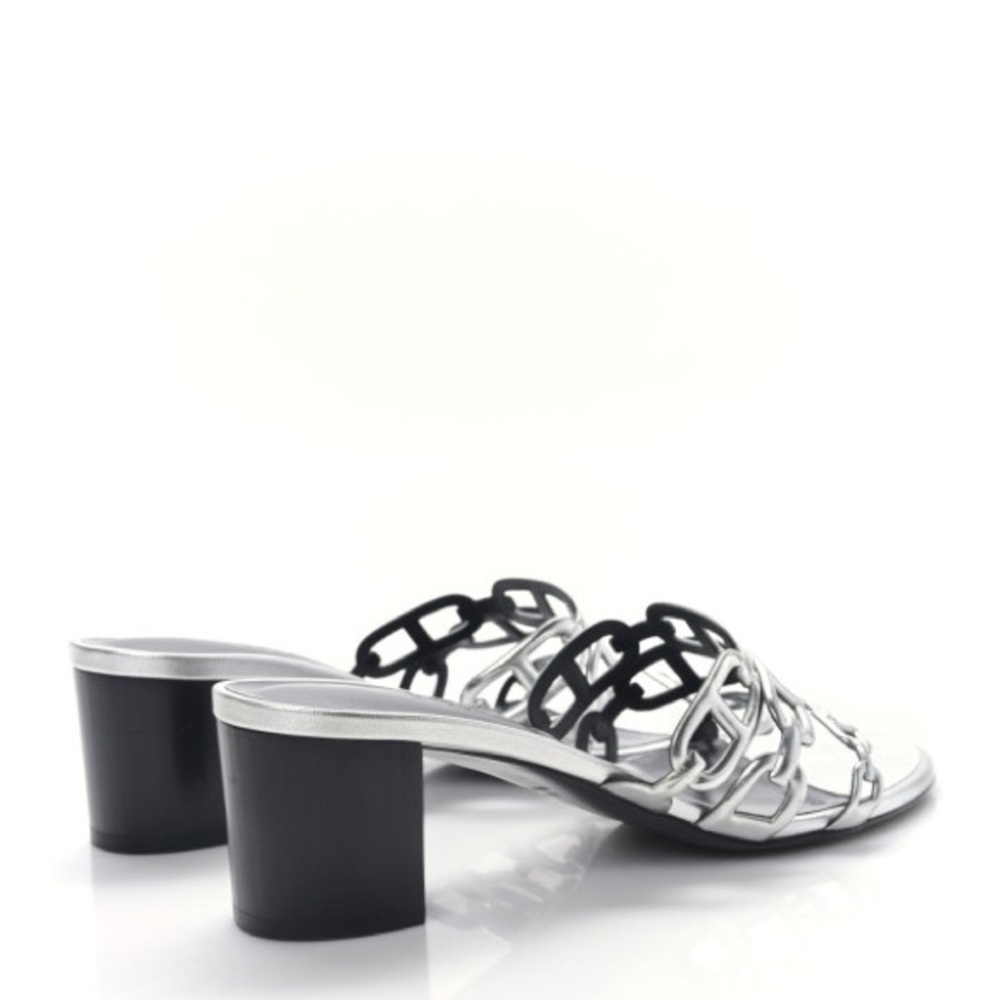 HERMES Metallic Calfskin Tandem Sandals Luxury Size 37 - Picture 2 of 16
